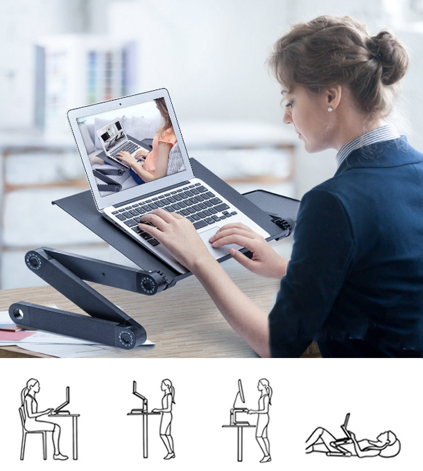 Adjustable Laptop Computer Ergonomical Workstation Desk Stand with 2 CPU Cooling USB Fans with Mouse Pad and Book Stand