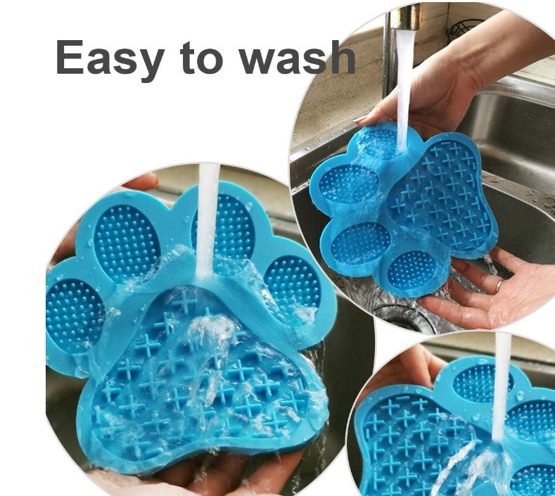 Paw Shaped Colorful 2-in-1 Slow Feeder Interactive Bowl with Super Suction Training Lick Mat for Pets