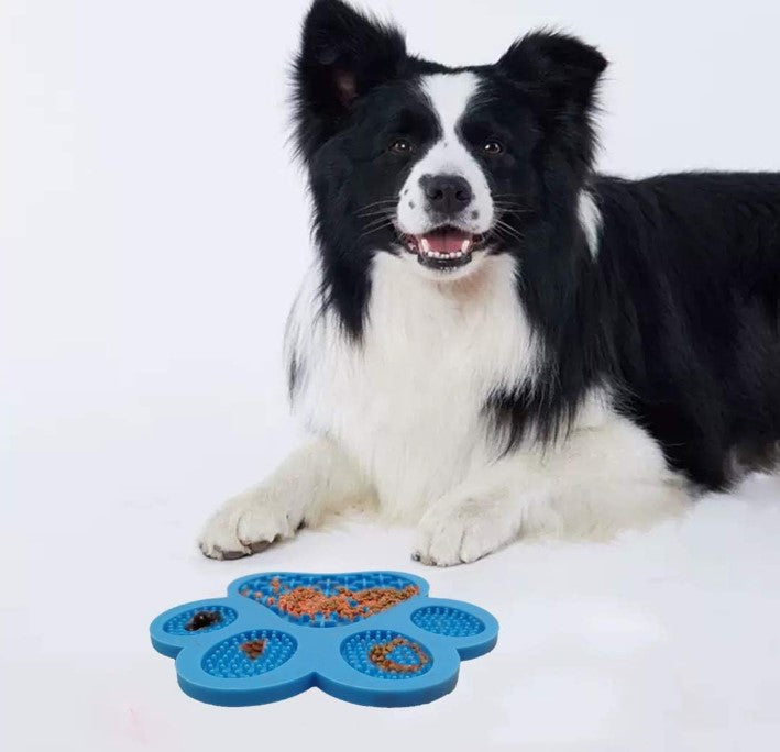 Paw Shaped Colorful 2-in-1 Slow Feeder Interactive Bowl with Super Suction Training Lick Mat for Pets