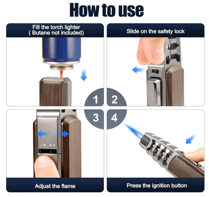 Stainless Steel Gas Mixed Lighter for Camping BBQ Smoking Candles
