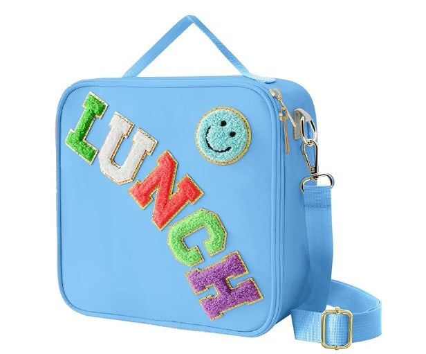 Insulated Lunch Bag With Adjustable Shoulder Strap, Nylon Preppy Lunch Box Large Insulated Lunch Bag Reusable Lunch Tote Bag with Smiley Preppy LunchBag for Girls School Travel Picnic