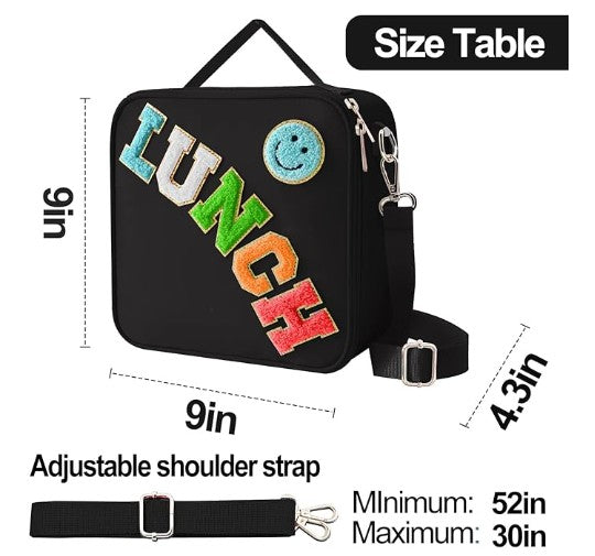Insulated Lunch Bag With Adjustable Shoulder Strap, Nylon Preppy Lunch Box Large Insulated Lunch Bag Reusable Lunch Tote Bag with Smiley Preppy LunchBag for Girls School Travel Picnic