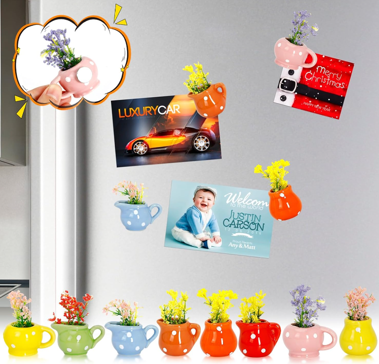 Fridge Strong 3D Refrigerator Magnets Potted Artificial Succulent Cactus Flower Rose Fern Plants Emoji Food Magnets for Kitchen Room Decoration