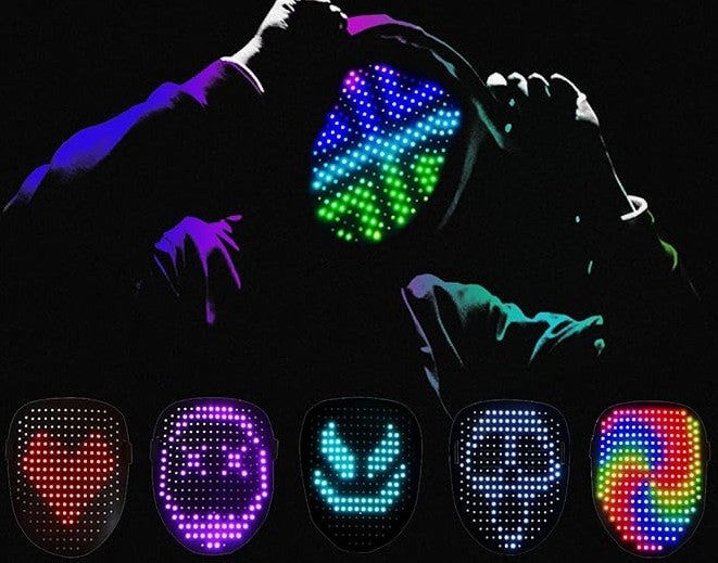 LED Mask Light Up Mask Unisex Light Up Luminous Digital Glow Mask with Gesture Sensing Halloween LED Lighted Face Transforming for Costume Cosplay Party Rave Dj