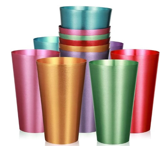 Assorted Colors Retro Metal Stainless Steel Gold Silver Rainbow Cups for Iced Cold Water Coffee Drinking Reusable Tumblers - Set of 4