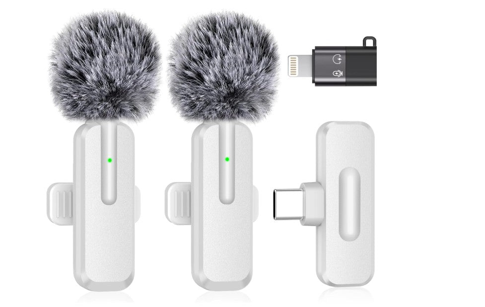 Wireless Mini Microphone for iPhone - 2 Pack Bluetooth Microphone for Video Recording, 2 In 1 Noise Reduction Lapel Mic for I pad, Android, Clip-on..