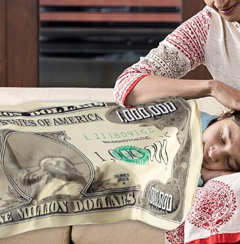 Soft Plush Fleece Flannel Linen Money Printed Fleece Designed Novelty Throw Couch Sofa Bed Spread Blankets