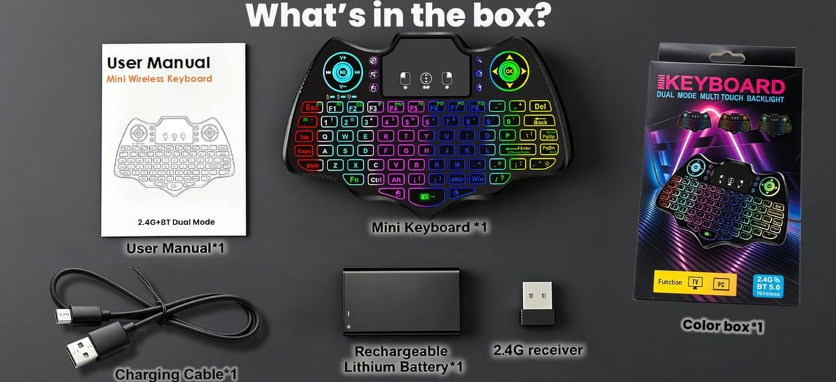 Mini Wireless Keyboard with Touchpad, Dual Mode Bluetooth 5.0 & 2.4GHz Backlit Handheld Keyboard, Ergonomic Remote Control
