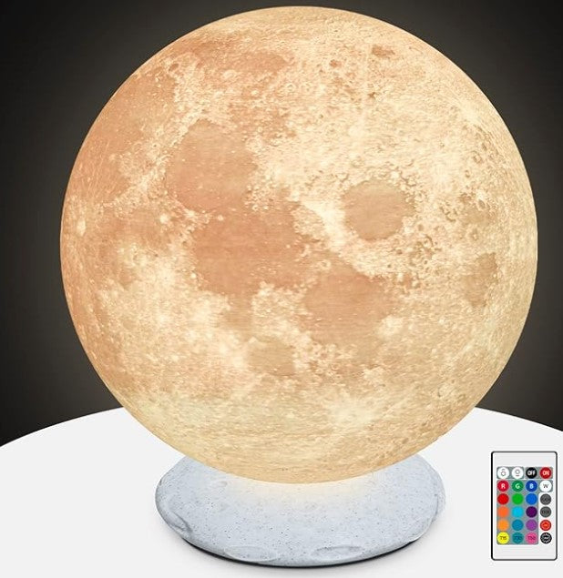 Rotating Large Moon Lamp 16 Multicolor 3D Printed Touch Control Moon Light Night Light for Bedroom with Remote Control