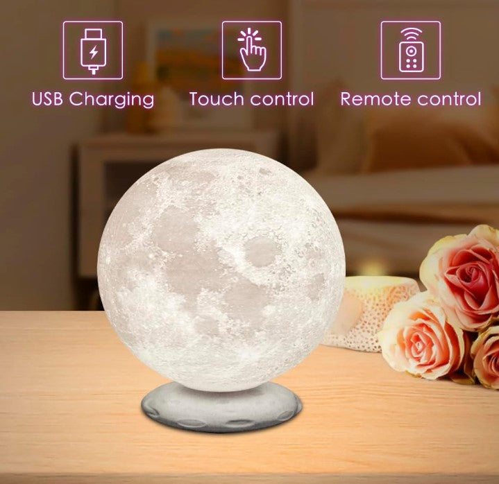 Rotating Large Moon Lamp 16 Multicolor 3D Printed Touch Control Moon Light Night Light for Bedroom with Remote Control