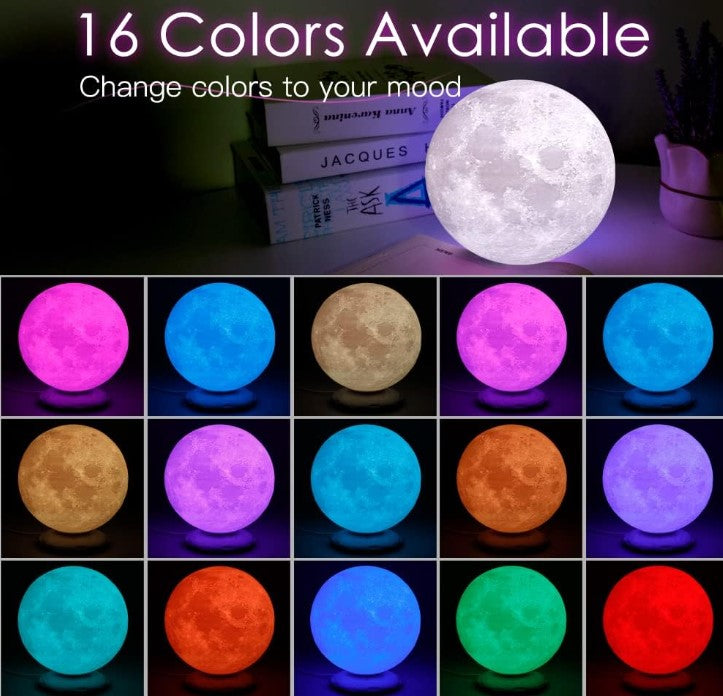 Rotating Large Moon Lamp 16 Multicolor 3D Printed Touch Control Moon Light Night Light for Bedroom with Remote Control