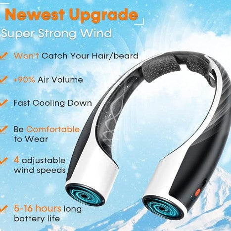 Portable Hands-Free Travel Neck Fan - 4000mAh Battery, USB-C Rechargeable, Ultra-Quiet, 4 Adjustable Speeds – Perfect for Office, Outdoor Workout Travel Use