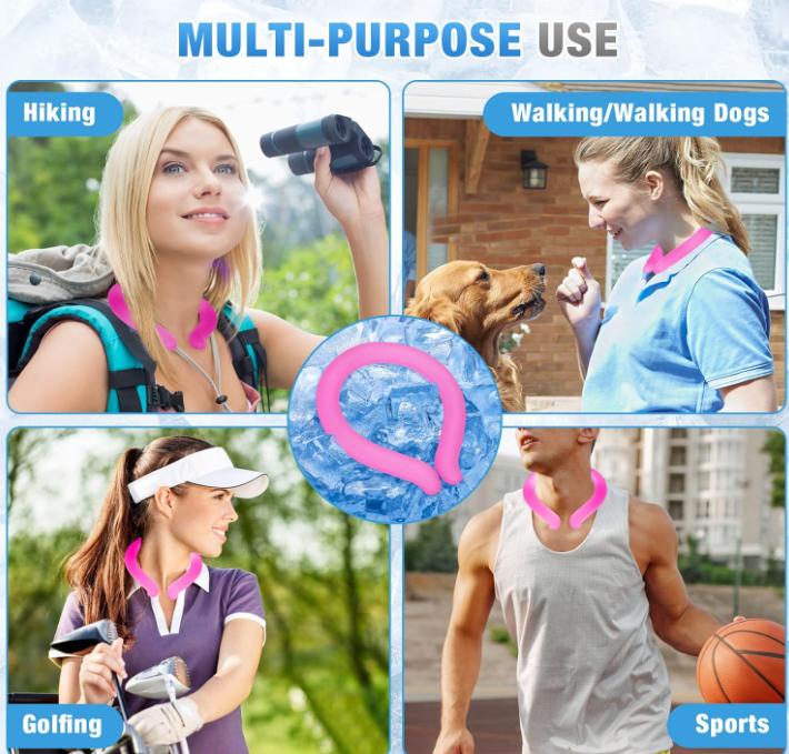 Portable Reuseable Neck Ice Gel Cooling Heat Relief Ring Cushion Tube for Women Men Kids for Summer with Carry Bag