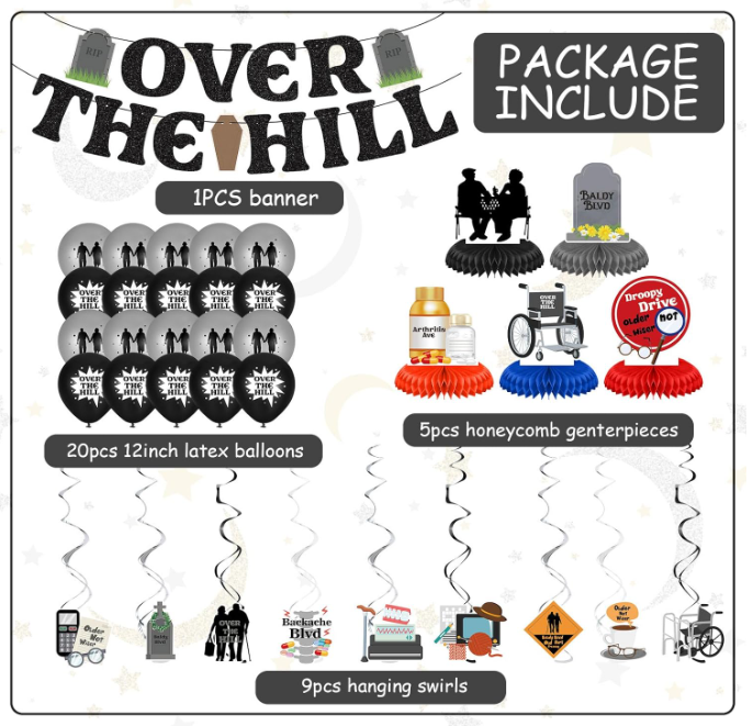 Funny Over the Hill Party Old Age Fun Party Decorations 45 Pcs