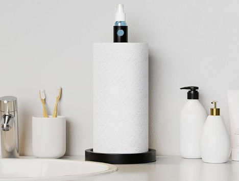 2 in 1 Silver Black Coffee Sunflower Wine Designed Paper Towel Holder with Spray Bottle Inside for Easy Cleaning