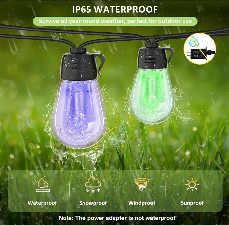 Color Changing Outdoor Shatterproof Waterproof Sync to Music Patio String Lights with Remote & APP