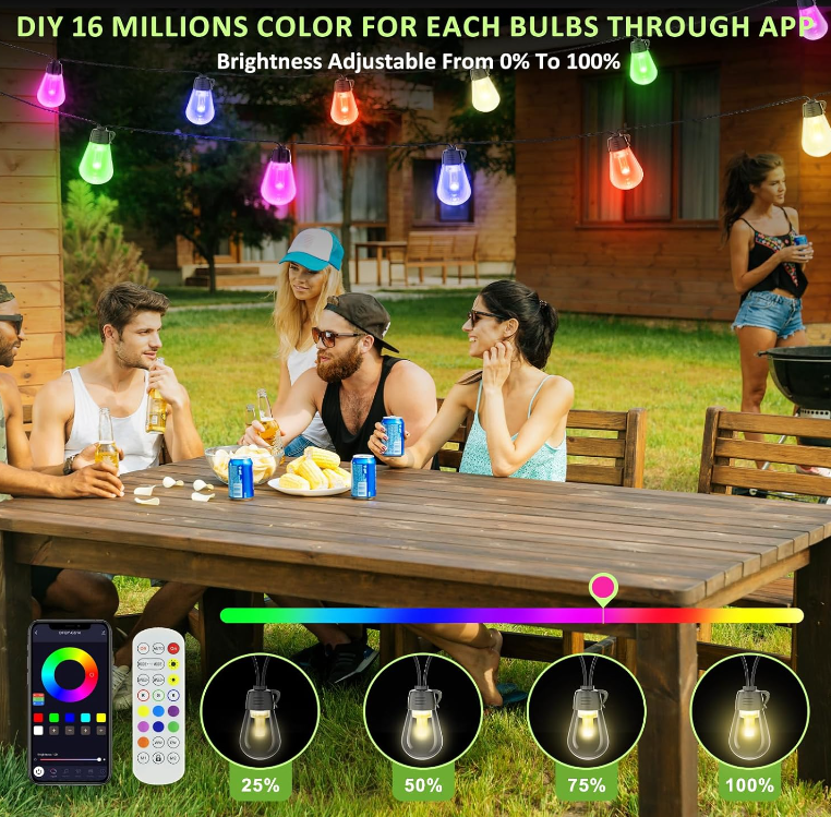 Color Changing Outdoor Shatterproof Waterproof Sync to Music Patio String Lights with Remote & APP