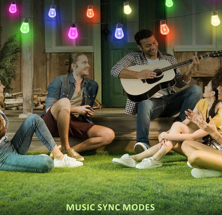 Color Changing Outdoor Shatterproof Waterproof Sync to Music Patio String Lights with Remote & APP