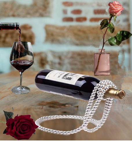 Floating Suspended Pearl Metal Chain Rope Wine Liquor Rack Bottle Holder