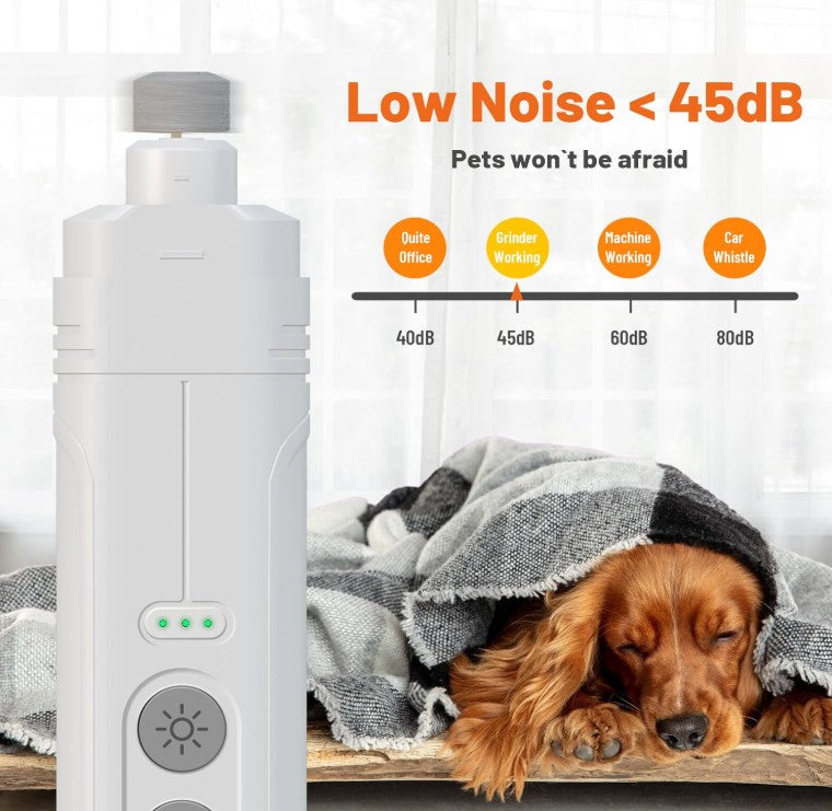 Dog Nail Grinder with 2 LED Light 3-Speed Professional Electric Rechargeable Pet Nail Trimmer Quiet Painless Paws Grooming & Smoothing for Small Medium Large Dogs & Cats