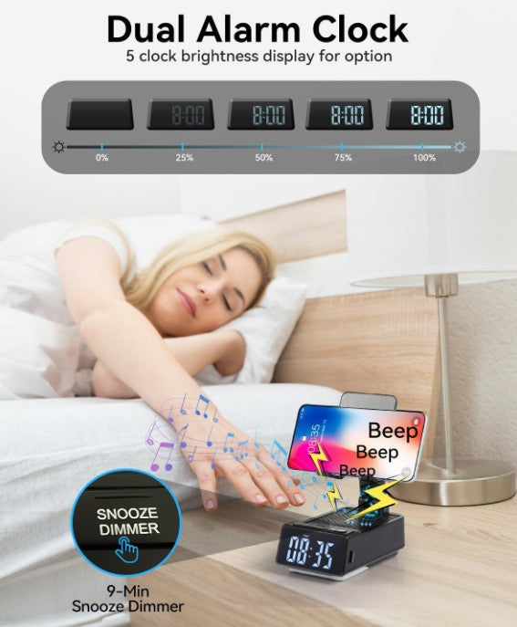 Cute Cell Phone Holder Stand Alarm Clock Bluetooth Music Speaker for Desk, iPhone Mount for Office Tablet Accessories Gifts Desktop Decor, Support Your Cellphone for Men Women Boys Girls