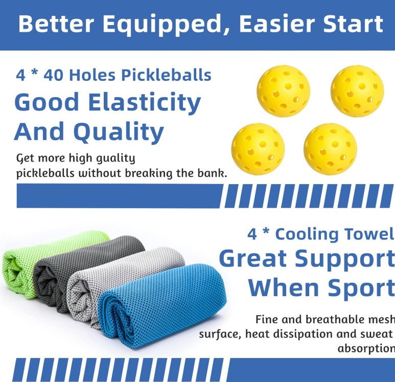 Pickleball Paddles, Pickleball Set with 2 or 4 Premium Wood Pickleball Paddles, 4 Pickleball Balls, 4 Cooling Towels & Carry Bag