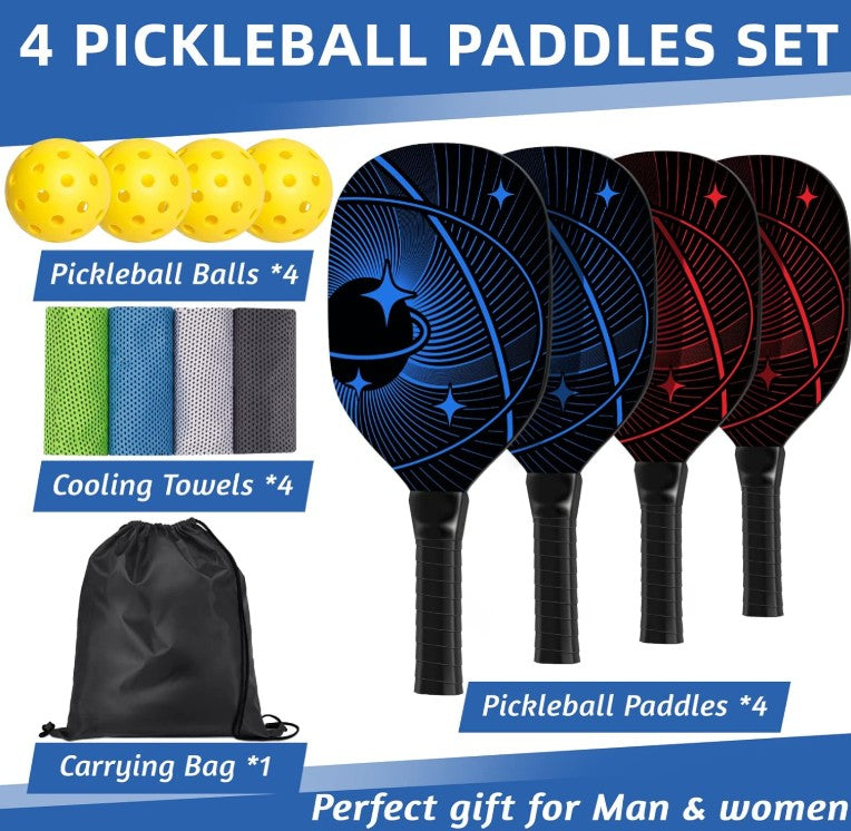 Pickleball Paddles, Pickleball Set with 2 or 4 Premium Wood Pickleball Paddles, 4 Pickleball Balls, 4 Cooling Towels & Carry Bag