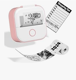 Mini Thermal Wireless T02 Pocket Inkless Printer for Crafting Recipes School Work with Self-adhesive Color White Paper