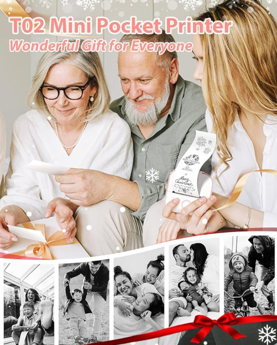 Mini Thermal Wireless T02 Pocket Inkless Printer for Crafting Recipes School Work with Self-adhesive Color White Paper