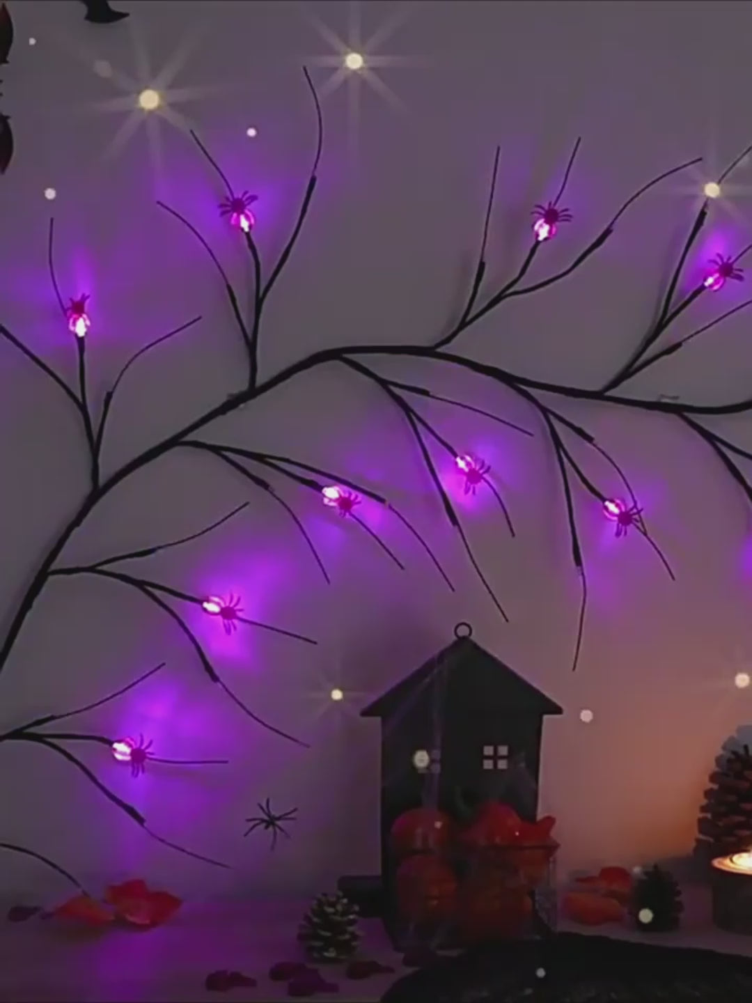 Halloween Home Decor LED Willow Vine Purple and Orange String Lights