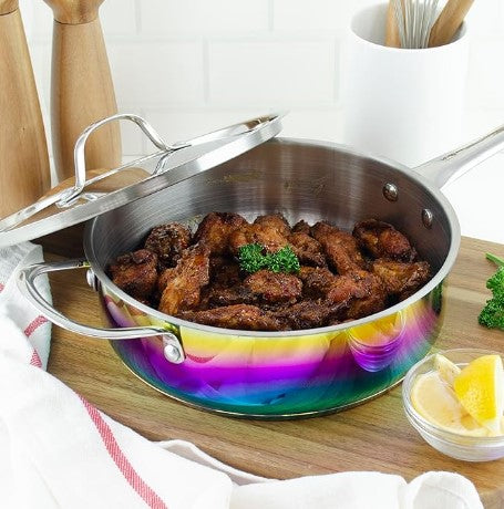 8 Piece Rainbow Iridescent Purple Green Blue Red Stainless-Steel Non-Stick Cookware Pots Pans Set for Kitchen