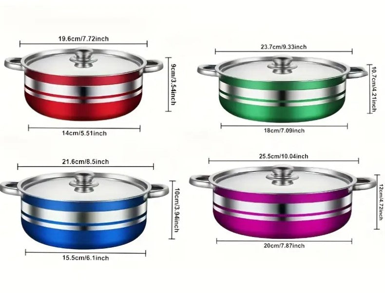8 Piece Rainbow Iridescent Purple Green Blue Red Stainless-Steel Non-Stick Cookware Pots Pans Set for Kitchen