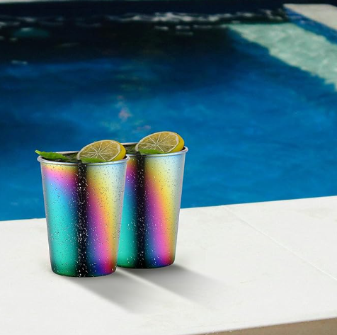 Assorted Colors Retro Metal Stainless Steel Gold Silver Rainbow Cups for Iced Cold Water Coffee Drinking Reusable Tumblers - Set of 4