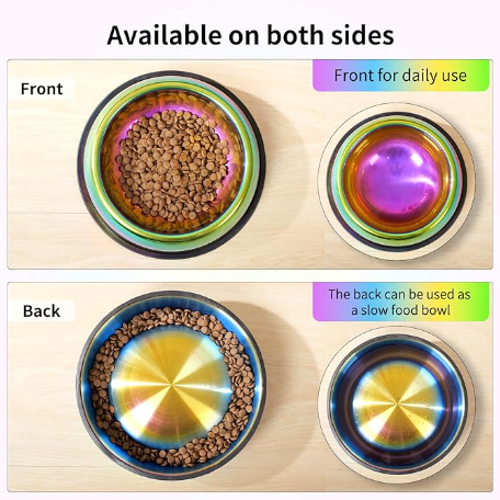 Stainless Steel Rainbow Color Dog Cat Slow Feeder Bowls
