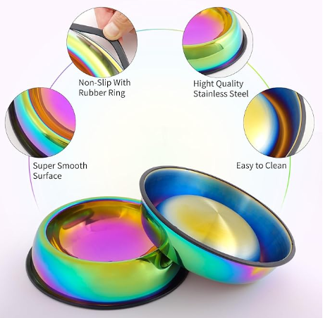 Stainless Steel Rainbow Color Dog Cat Slow Feeder Bowls