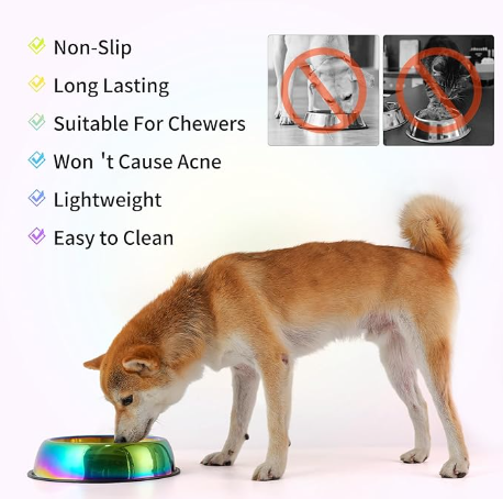 Stainless Steel Rainbow Color Dog Cat Slow Feeder Bowls