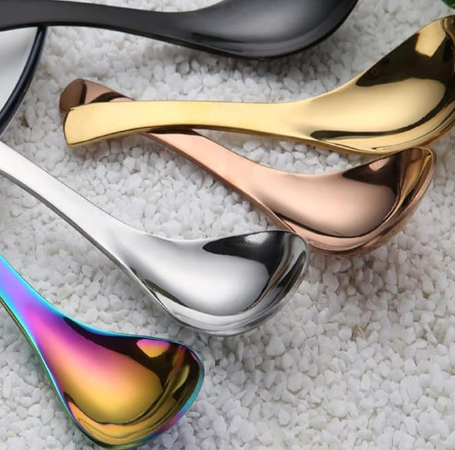 Stainless Steel Rainbow Gold Silver Multicolor Guitar and Plain Design Coffee Tea Soup Spoons