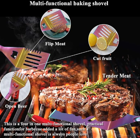 Rainbow Gold Silver Titanium Stainless Steel Grill Cooking Heat Resistant Kitchen Utensils Sets