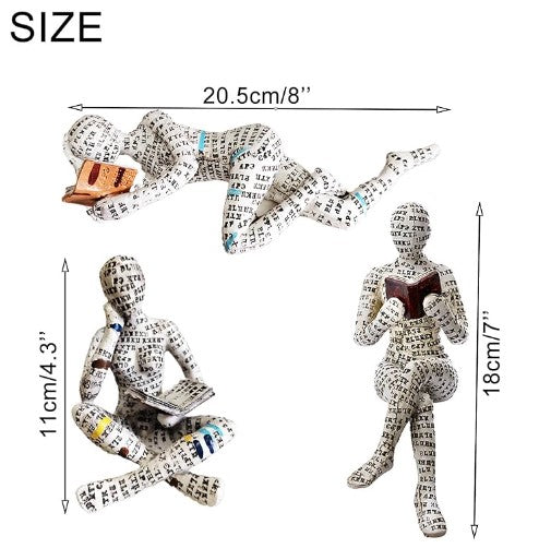 3 Pcs Reading Women Modern Abstract Thinker Figurine Statue for Bookshelf Bookends Room Table shelf Decor