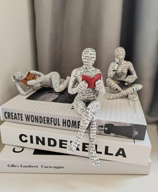 3 Pcs Reading Women Modern Abstract Thinker Figurine Statue for Bookshelf Bookends Room Table shelf Decor