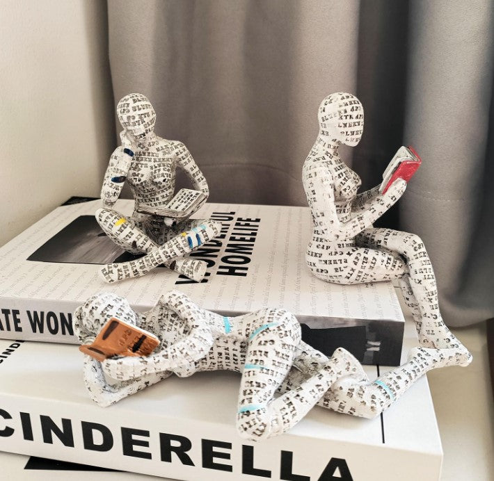 3 Pcs Reading Women Modern Abstract Thinker Figurine Statue for Bookshelf Bookends Room Table shelf Decor