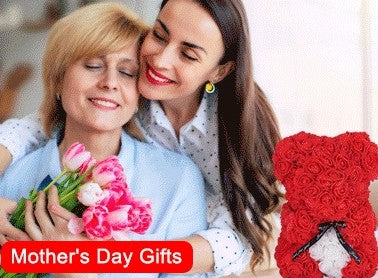 Unique Handmade Floral Color Rose Bears with Jewlry Heart Pendent Necklace Pouch Card Balloon and Lights for Mother's Day Valentines Day Lover Friend Wife Gift Set