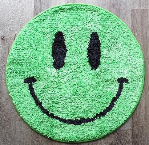 Happy Smiley Face Yellow Pink Blue Green Retro Aesthetic Preppy Non-Slip Home Bedroom Bathroom Room Decor Rug