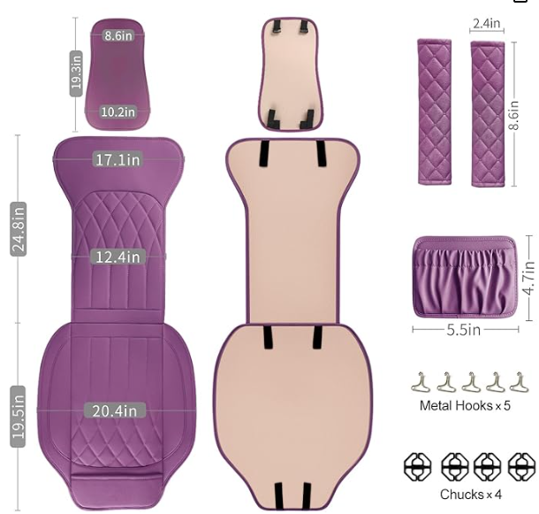 6 -24 Pack Leather Universal Front Back Auto Seat Waterproof Protectors Covers Sets with Matching Interior Accessories