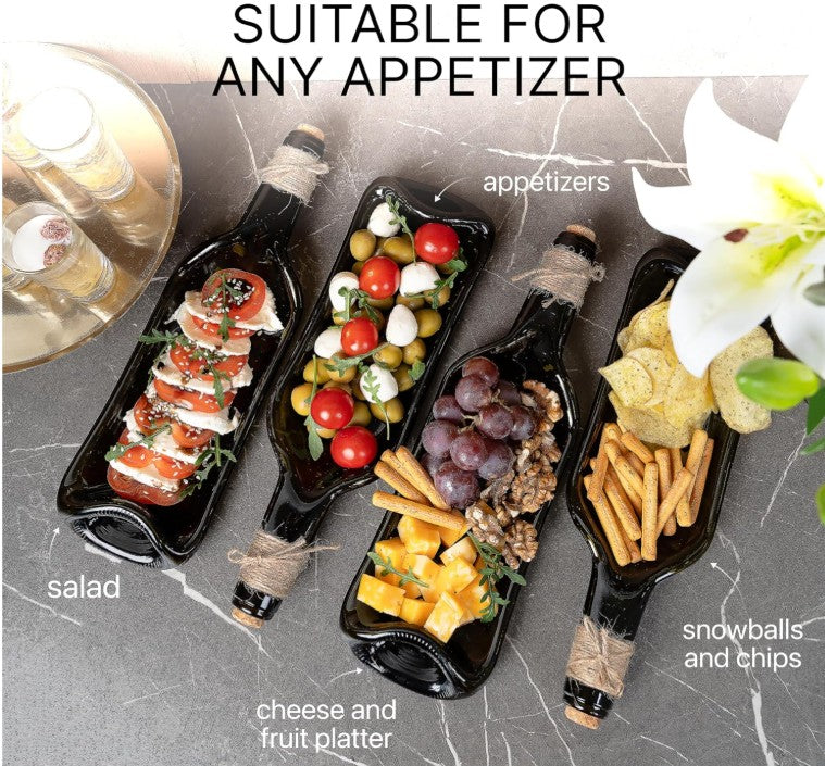 Unique Crescent Half Moon Wine Bottle Shaped Ceramic Glass Serving Party Food Tray Platters