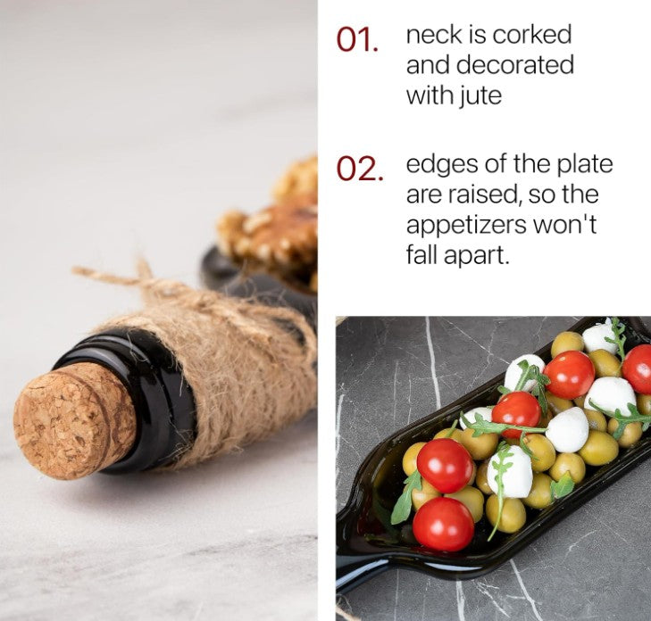 Unique Crescent Half Moon Wine Bottle Shaped Ceramic Glass Serving Party Food Tray Platters