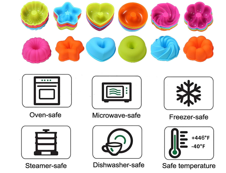 Silicone Nonstick 2 3/4 inches Non-Stick Dishwasher Oven Safe Donut Mold and Cake Baking Cups 24 Pieces