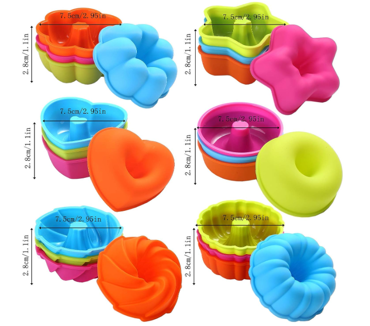 Silicone Nonstick 2 3/4 inches Non-Stick Dishwasher Oven Safe Donut Mold and Cake Baking Cups 24 Pieces