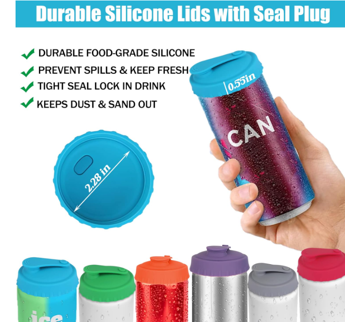 Silicone Soda Pop Energy Juice Beer Cup Can Cover Toppers Lid Reusable Beverage Food Protector 2 -18 Pack