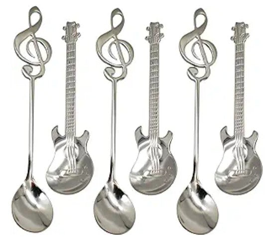 Stainless Steel Rainbow Gold Silver Multicolor Guitar and Plain Design Coffee Tea Soup Spoons